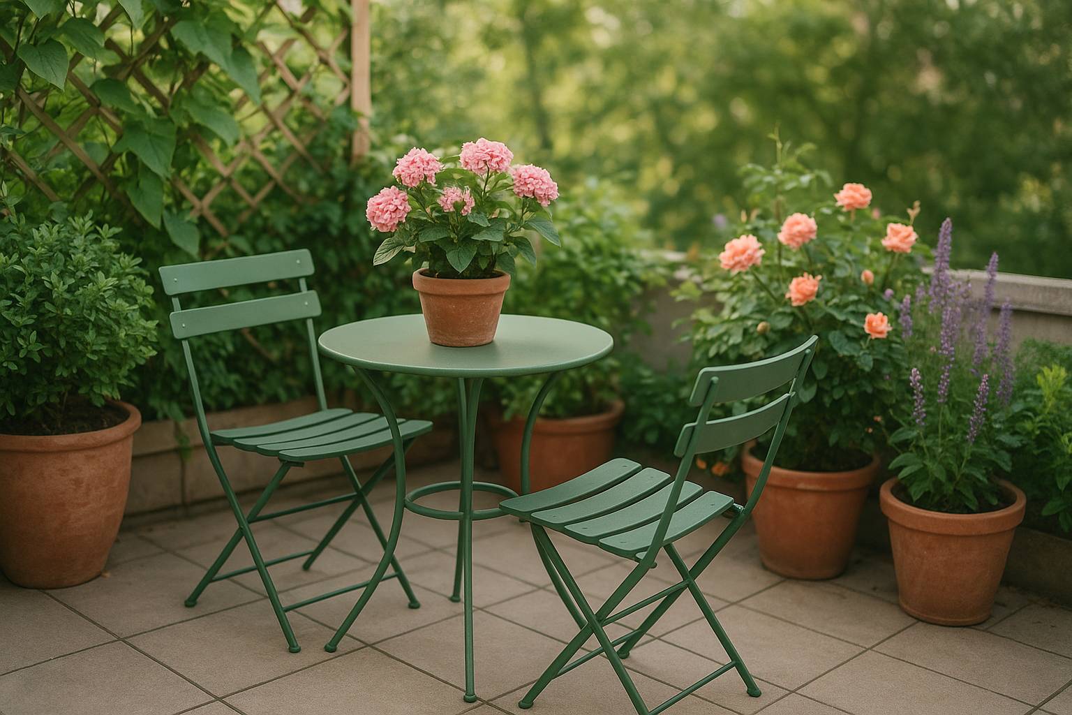 Mobilier vert et plantes fleuries : aménagez un coin de paradis urbain sur votre terrasse